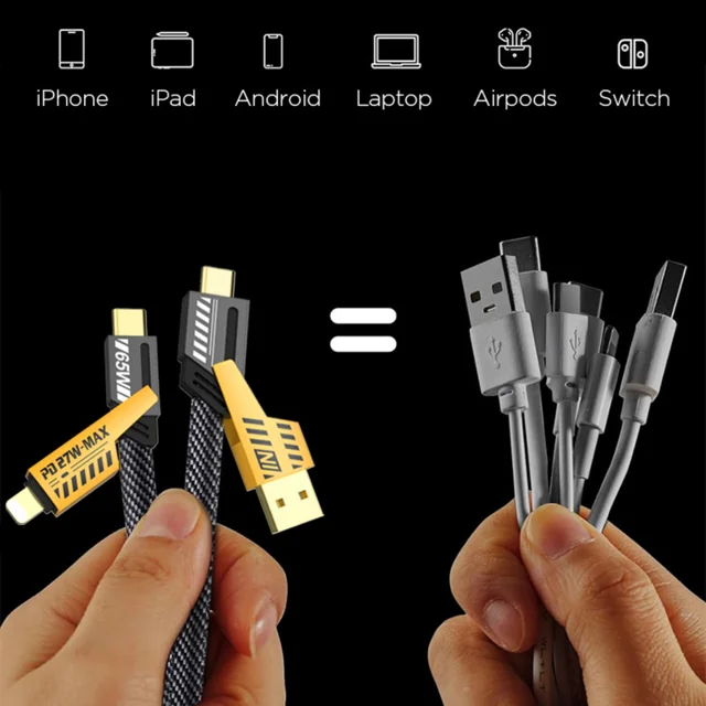 کابل تبدیل USB/USB-C به لایتنینگ/USB-C اچ تی ام مدل 4in1 طول 1.2 متر 101807937